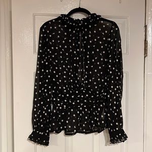 Zara long sleeve peplum style sheer top with cute flower detail